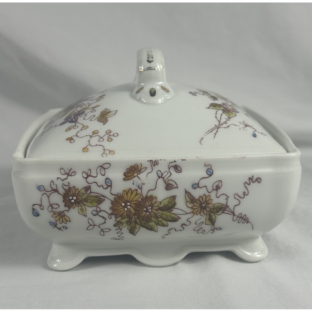 Antique Limoges D Gutherz Covered Dish Footed Floral 1890s Cottagecore Gilt Fr